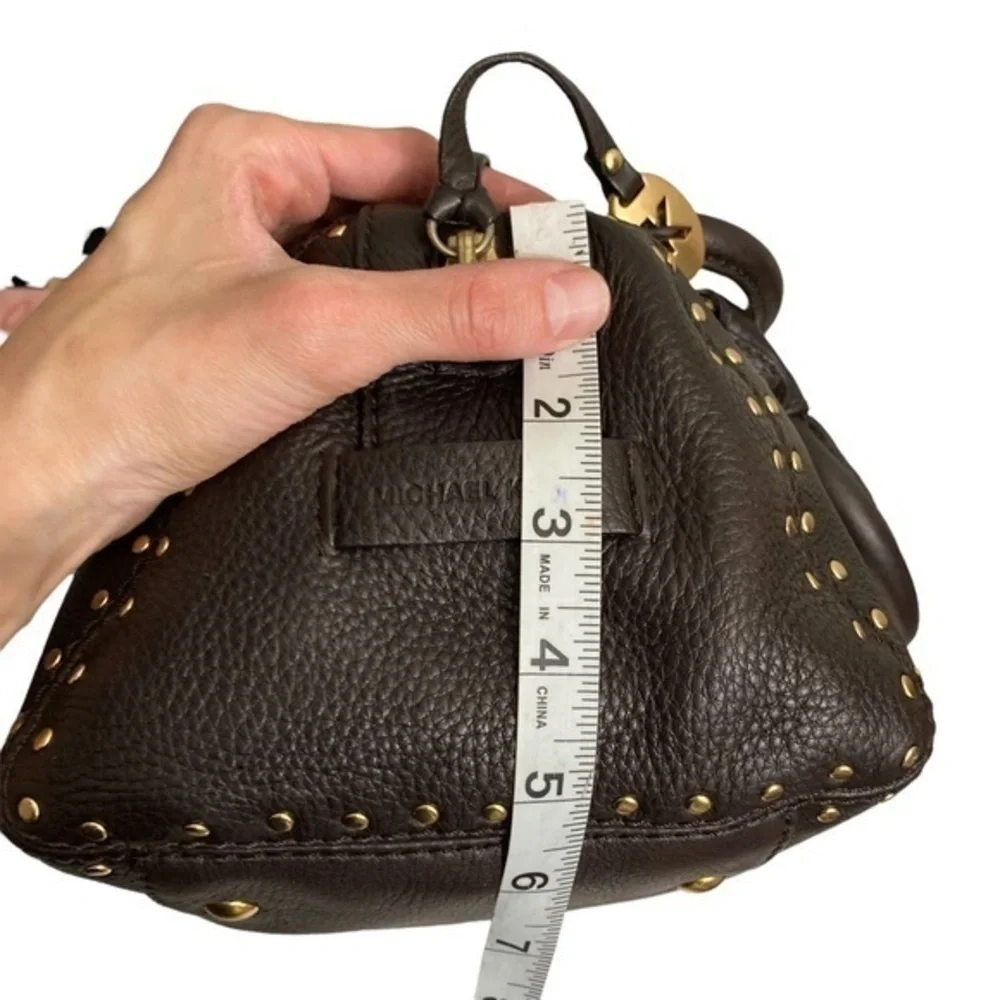 Michael Kors brown leather studded satchel bag